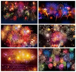 Laeacco Colorful Fireworks Celebrate Happy New Year Birthday Portrait Photo Background Photographic Backdrop For Photo Studio