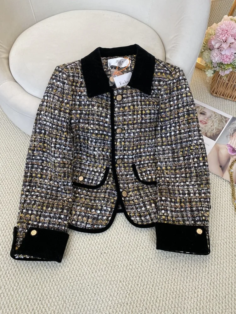 New lack gold jacket, high-end and exquisite temperament, wool coarse tweed short top