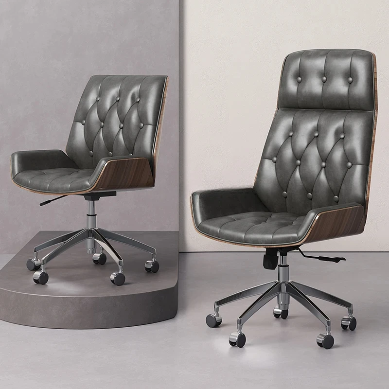 

Light luxury leather boss chair home office swivel chair medium antique and retro style
