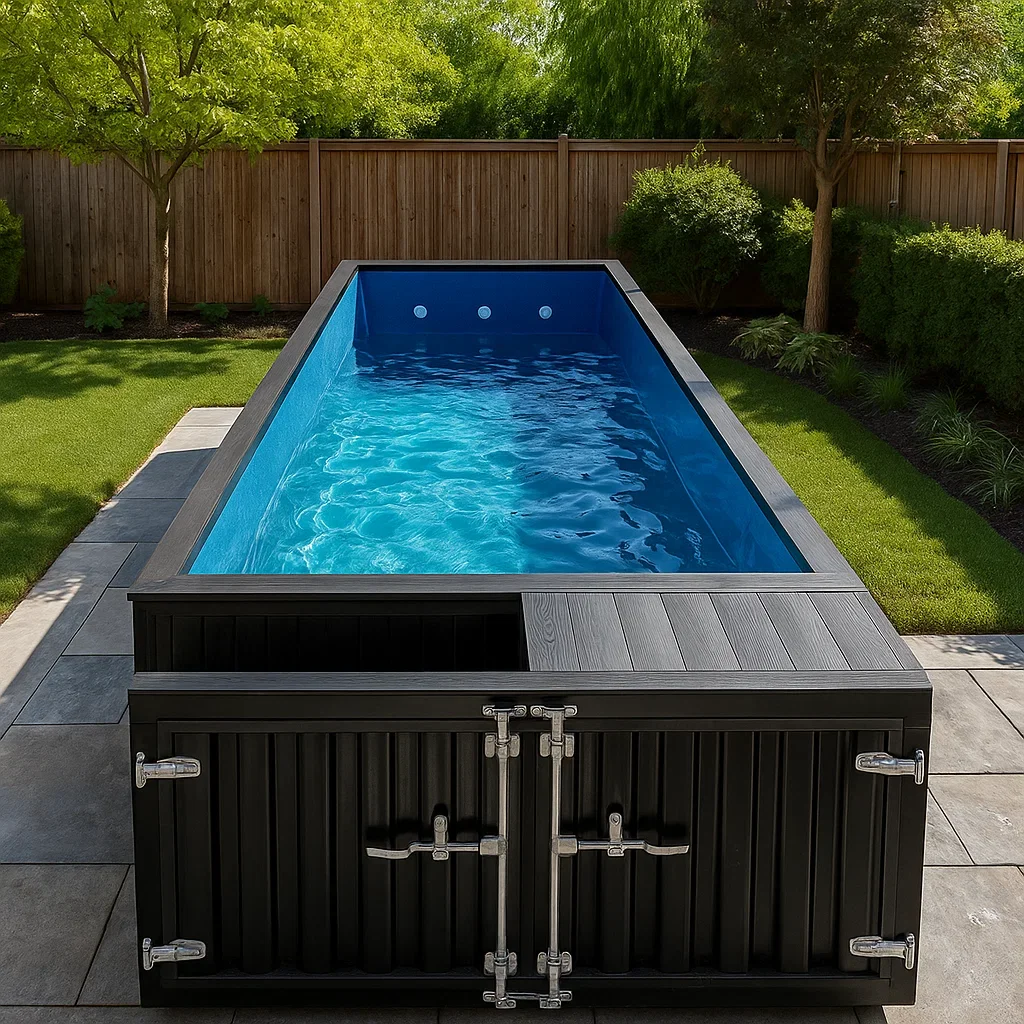 

Luxury Fiberglass Custom Container Swimming Pool, Durable, Outdoor Container Design, Available in Sizes From 40 Feet To 20 Feet.