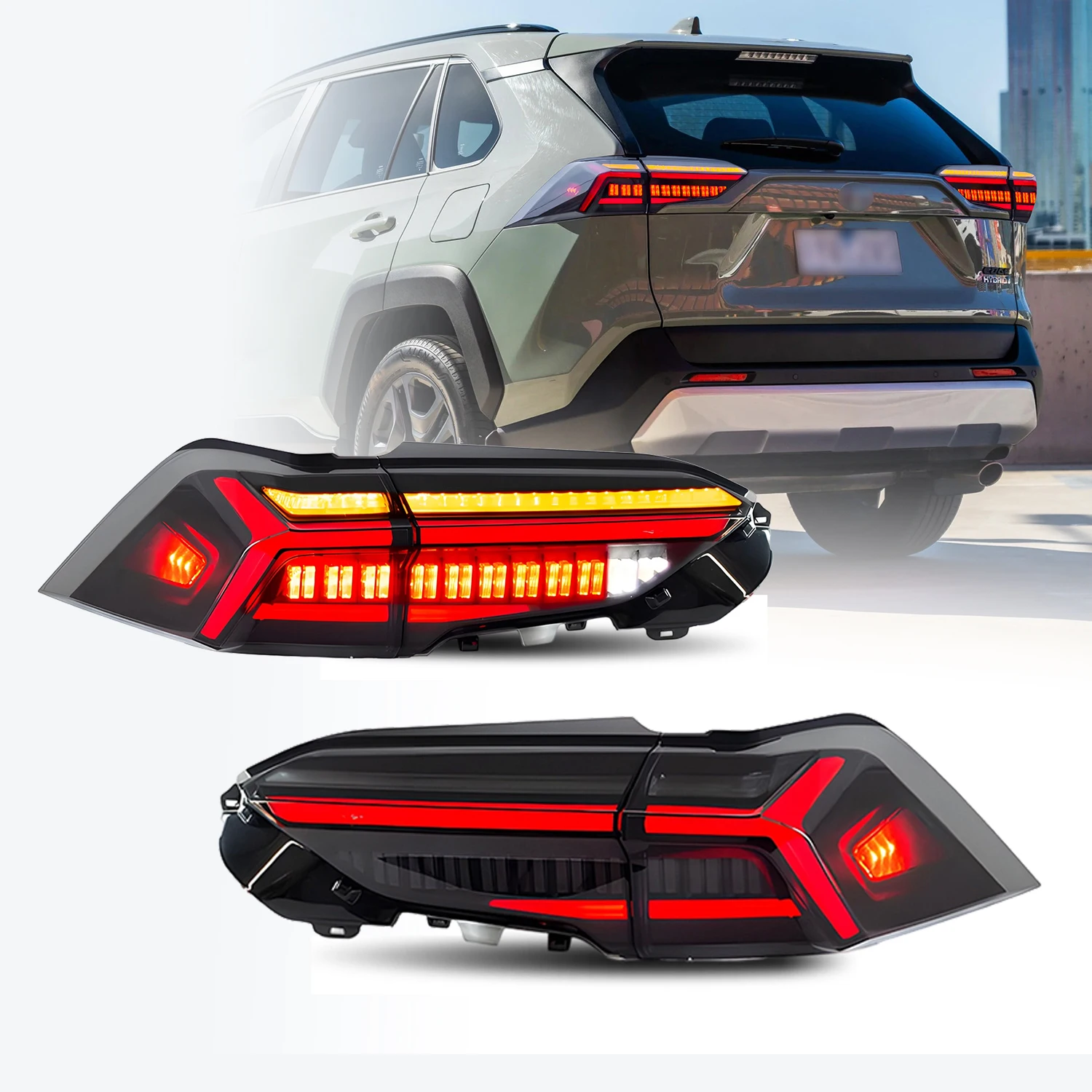 HCMOTIONZ for Toyota RAV4 2019-2025 XA50 5th Gen LED Tail Lights Sequential Turn Signal Startup Animation DRL Smoked Rear Lamp