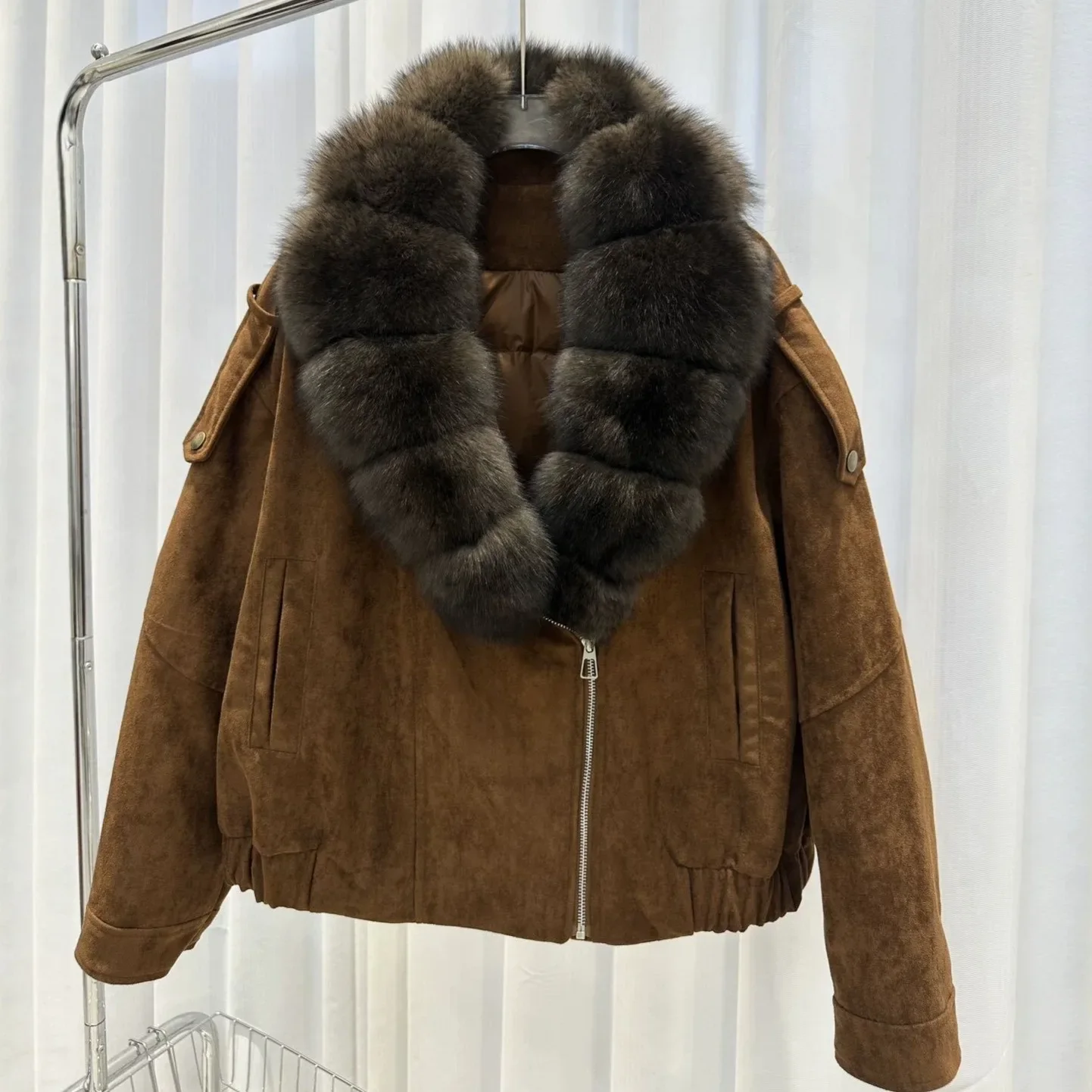OFTBUY 90 Duck Down Real Fox Fur Collar Luxury Women New Winter Down Jacket Female Loose Short Puffer Coat Thick Warm Outerwear