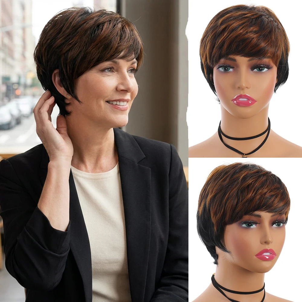 Women's Short Bob Wigs, Braided Wigs with Bangs, Synthetic Wigs for Everyday Wear Christmas Wigs