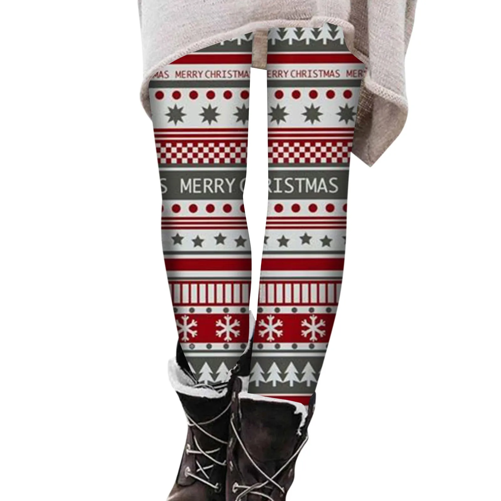 Lady Xmas Christmas Holiday Printed Santa Leggings Female White Snow Elk Deer Patten Striped Pants Slim Fitted Pencil Leggings