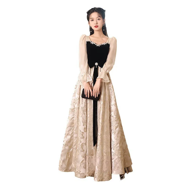 Customized Long-sleeved Evening Dress Female 2024 New Banquet Wedding Party Temperament Student Prom Dresses Annual Banquet Grad