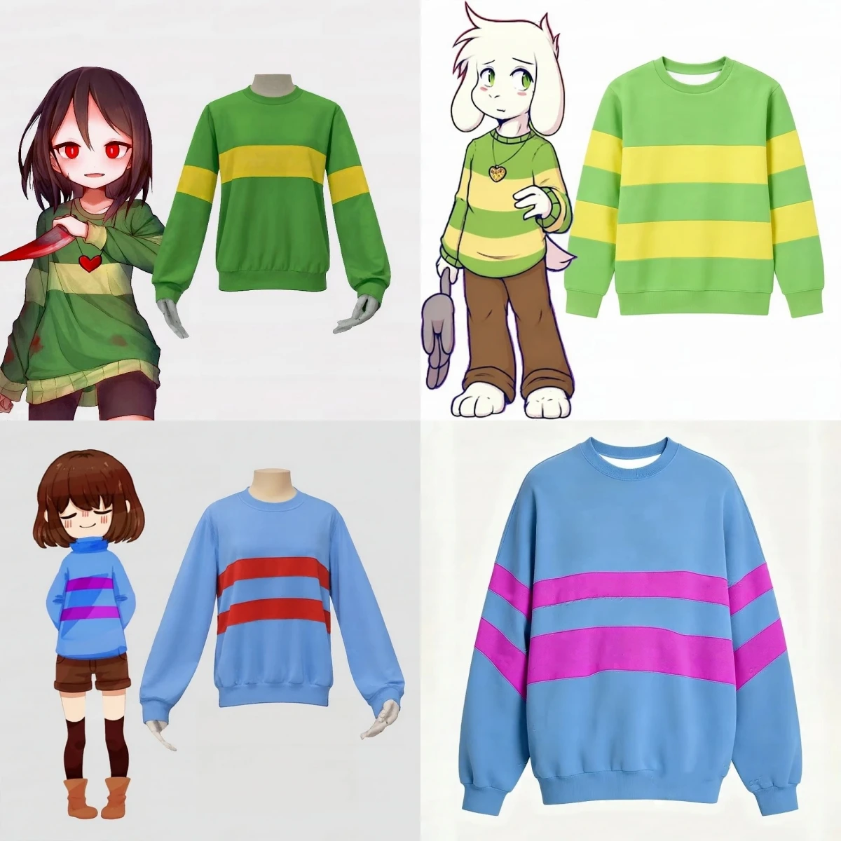 2026 Halloween Deltarune Undertale Kris Children's Role-playing Hoodie Adult Autumn Fleece Warm Green Yellow Striped Pullover