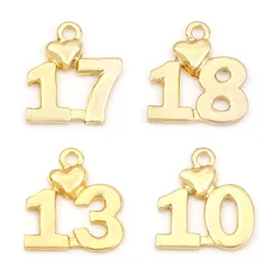 Fashion Metal Charms Gold Color Number Sweet Heart Pendants DIY Making Necklace Bracelets Women Party Jewelry 18mm x 17mm,20PCs