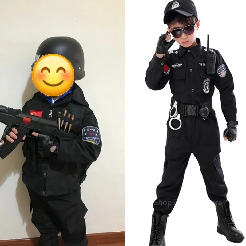 할로윈 SWAT 어린이 코스프레 의상, 어린이 소년 경찰관 유니폼, 경찰 카니발 파티 육군 경찰 역할 놀이 옷