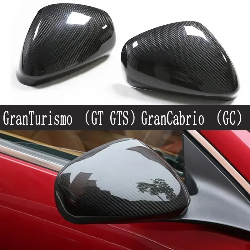 For Maserati GranTurismo GT GTS GranCabrio GC Dry Carbon Fiber Rear view Mirror Caps Cover Adhesive Shell Upgrade body kit