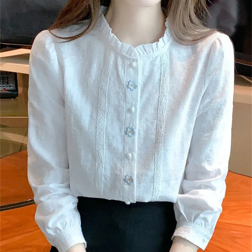 

Club Fashion Stand Collar Shirt XL S Womens Embroidered Shirt Casual Style Polyester Fabric Regular Clothing Length