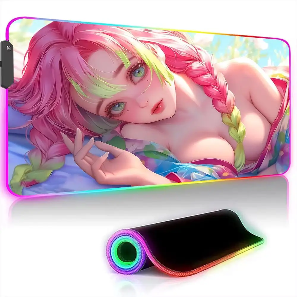 

XXL Anime Girl RGB Gaming Mouse Pad Desk Mat HD Black Gamer Accessories Large LED MousePads PC Computer Carpet Rug with Backlit