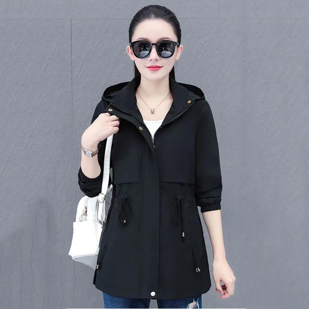 Spring Coat Women's 2024 New High-end Temperament Long Hooded Windbreaker Middle-aged Mother Joker Loose Top Tide.