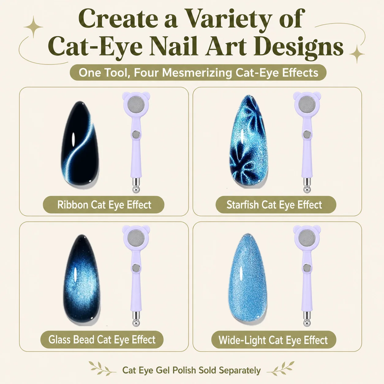 Nailpop New Cat Eye Magnetic 4 in 1 Ribbon Pattern Stick Starfish Strong Magnet For Cat Eye Gel Polish Manicure DIY Nail Art 1pc