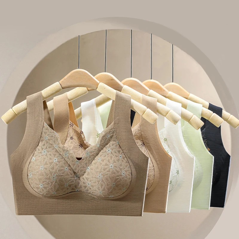 Ropa interior de encaje sin costuras para mujer, Sujetador Push Up, Bralette de talla grande, Brasier sin aros