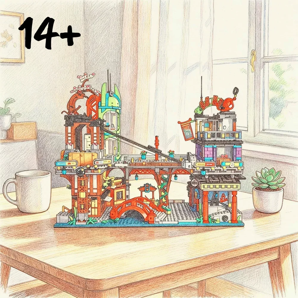 6163PCS Holiday Gifts Ninja Market Building Blocks Model Desktop Ornament Adults Holiday Christmas Gift Home Decor