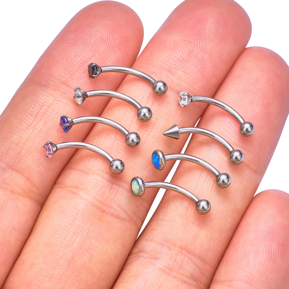 1/5PCS ASTM F136 Titanium Internal Thread Curved Barbell G23 Titanium CZ Spike Eyebrow Piercing Jewelry Wholesale Bulk view 3