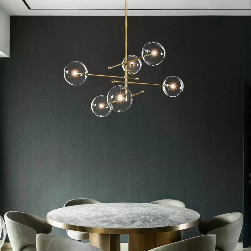 Imagem -06 - Nordic Glass Ball Chandeliers para Sala de Estar Black Gold Fixture Iluminação Pendente Home Decor Sala de Jantar Quarto Restaurante