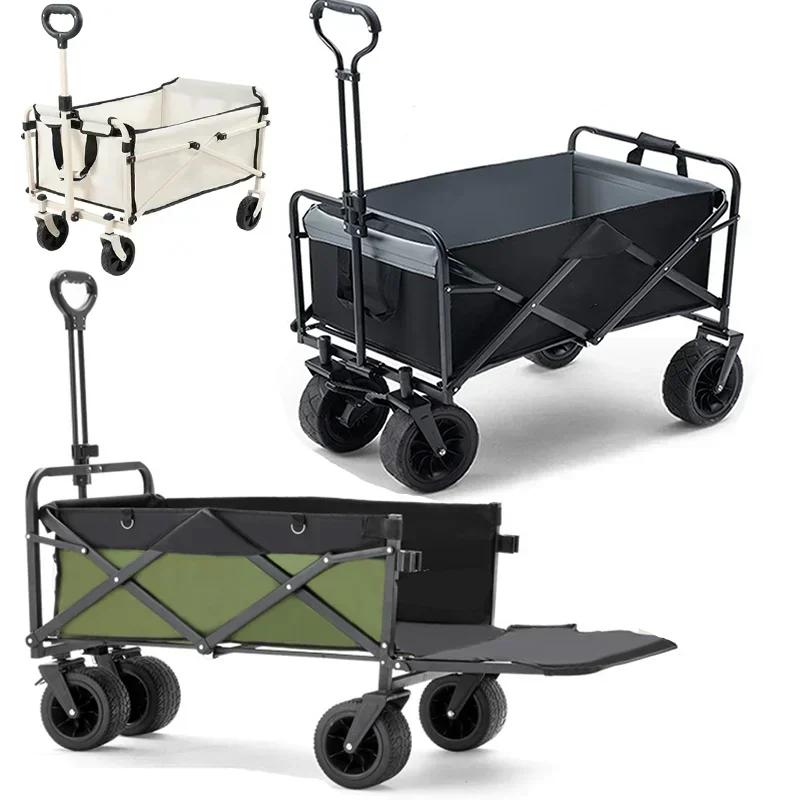 Collapsable Wagon Outdoor Wheel Carts Large Capacity Camping Trolley Adjustable Handle Picnic Handcart Multifunctional Pull Cart