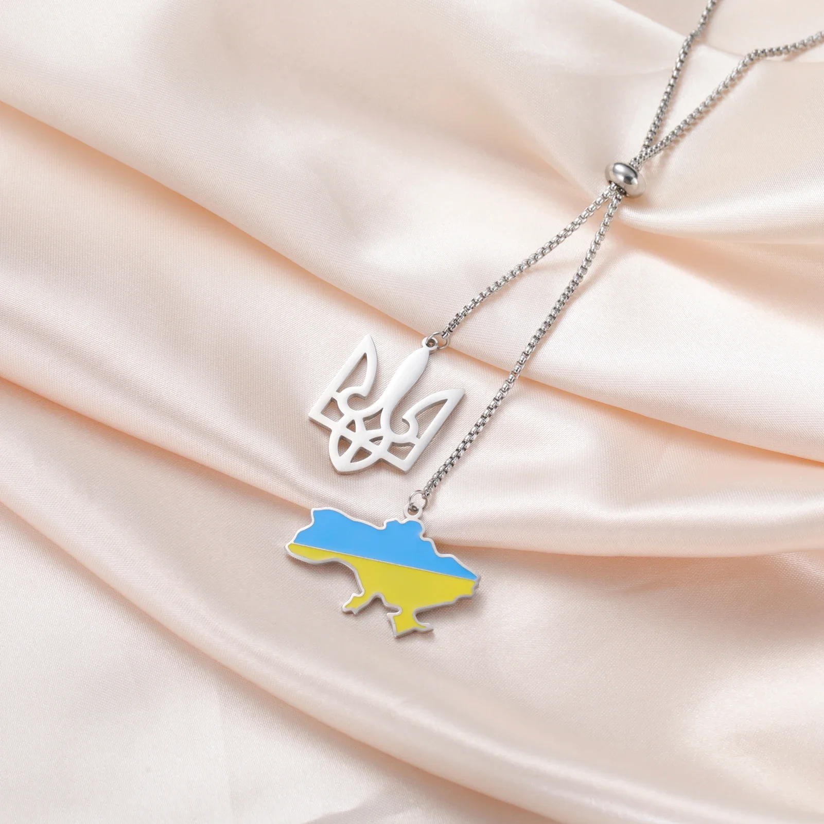 Teamer National Map Of Ukraine Charms Box Chain Necklace Stainless Steel For Women Trendy Sweater Chain Ukraine Symbol Jewelry
