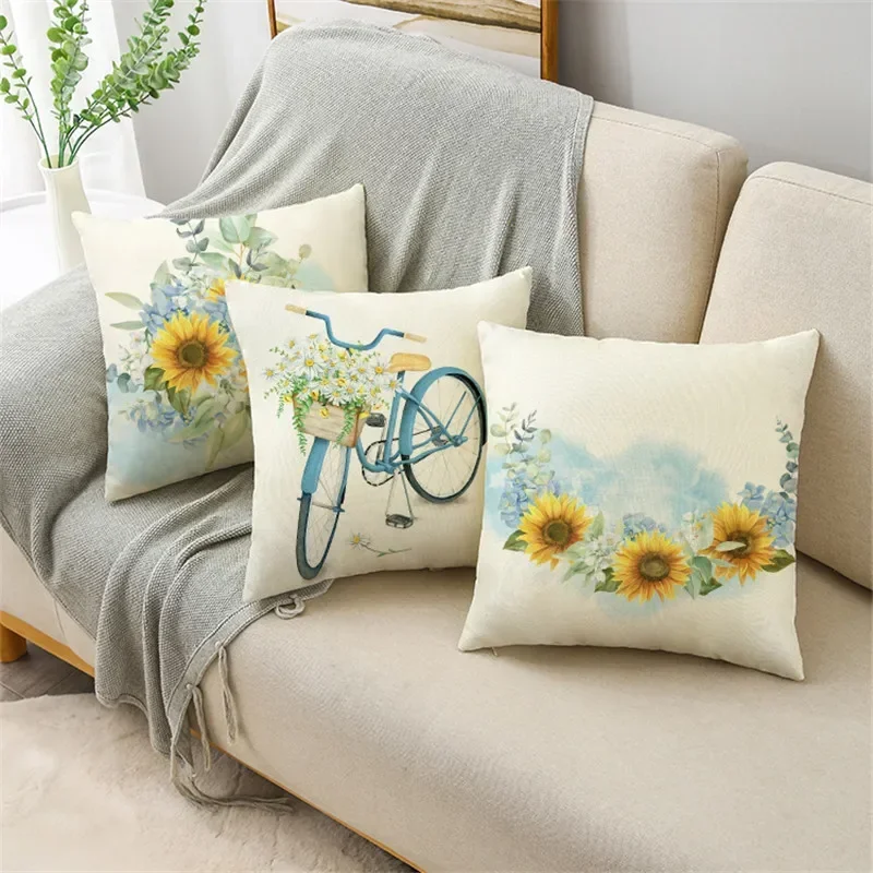 Creative Oil Painting Spring Pastoral Style Flowers and Plants Pillowcase Sofa Bedroom Office Car Cushion Cover 40/45/50cm