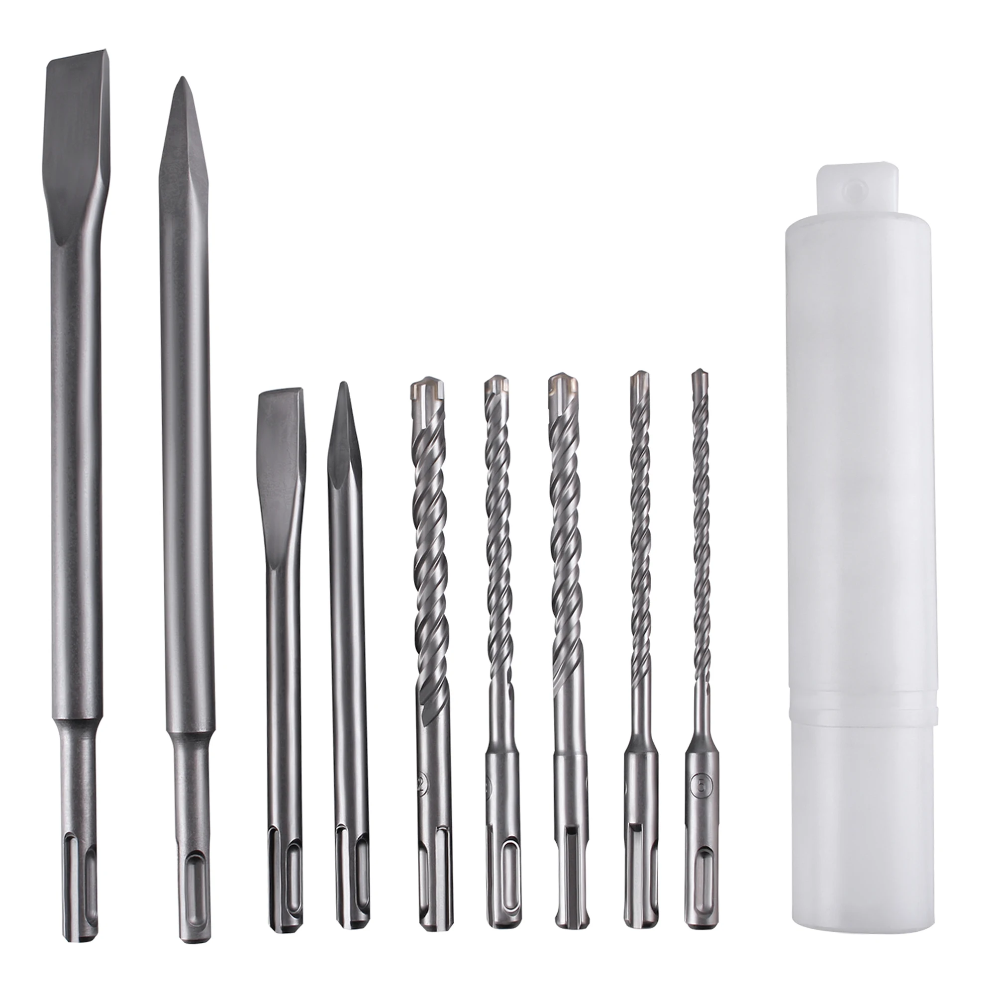 9 Stück SDS Plus Hammerbohrer und Meißel-Set, Spitze, Nut, Solarplexus, Flachmeißel, Hammerbohrer,