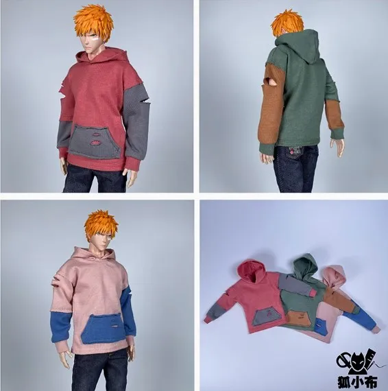 Customize 1/6 Soldier Doll Clothes Accessories Trend Ripped Patchwork Hoodie Sweatshirt Model Handmade Fit 12