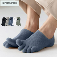 5 Pairs Men's Solid Color Five Finger Sillicon Anti-Slip Socks Cotton Breathable Sports Toe Socks