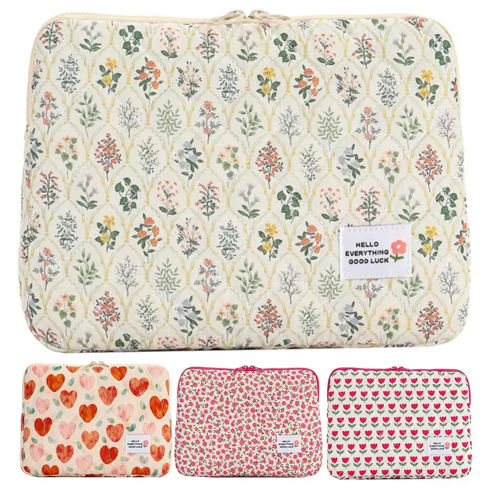 Computer Bag Cute Flower Laptop Sleeve Protective Soft Padded Polyester Vertical Case Zipper Cover Fit for 11/13/15 in Notebook