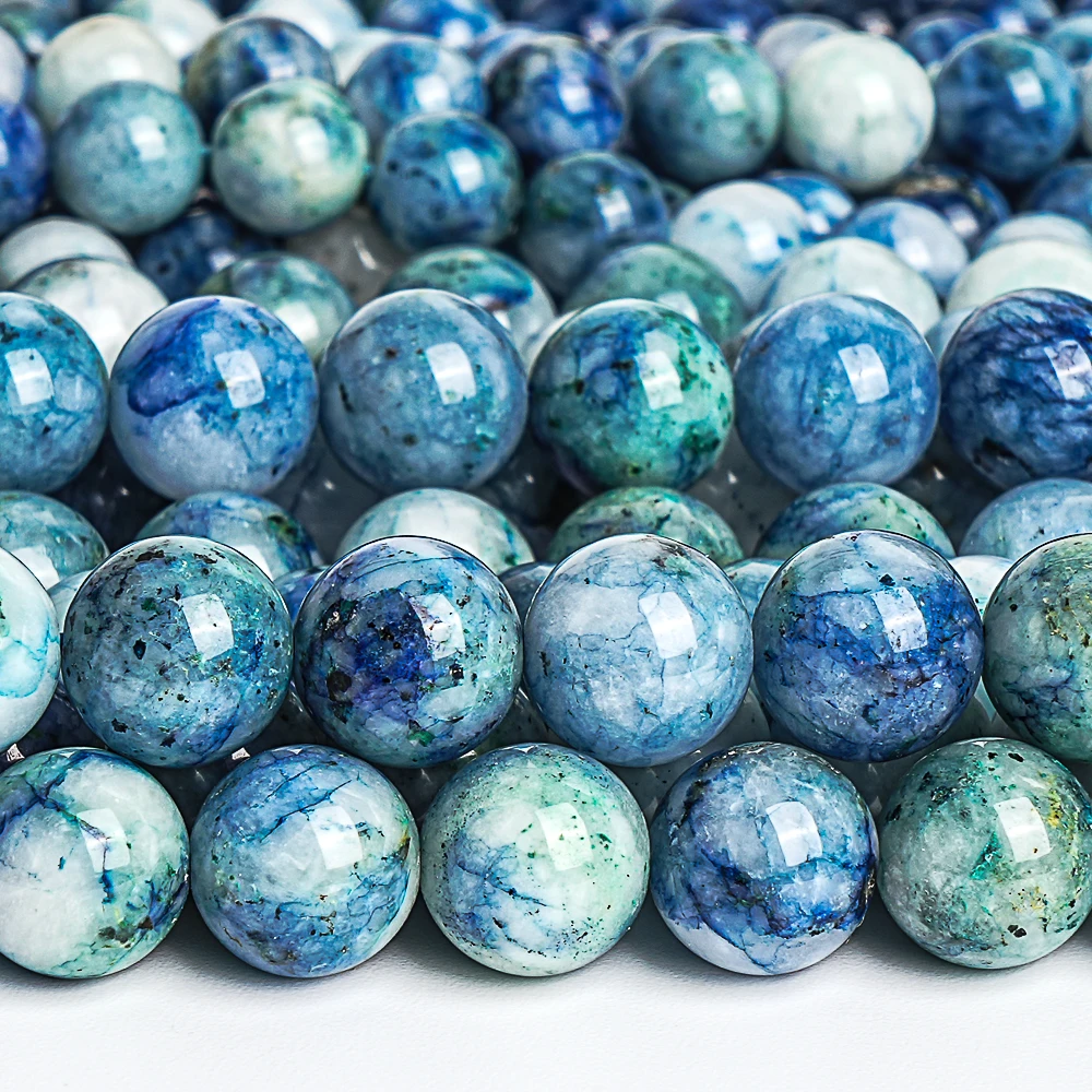 Natural Blue Chrysocolla Loose Beads Round Stone Bead Strands For Jewelry Making DIY Bracelet Necklace Accessories 8/10MM