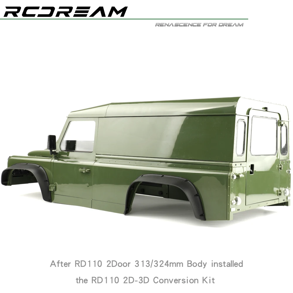 RCDream RD110 2-door Pickup Truck Upgrade 3-door Body Shell Kit for 1/10 RC Crawler Car Defender 313/324mm Pickup Upgrade Parts