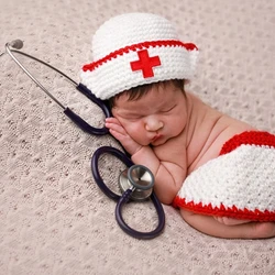 Nurse Uniform Costume Photography Props Baby  Outfits with Hat Skin-Friendly Clothes for Newborns 0-12Month 2Pcs Dropshipping