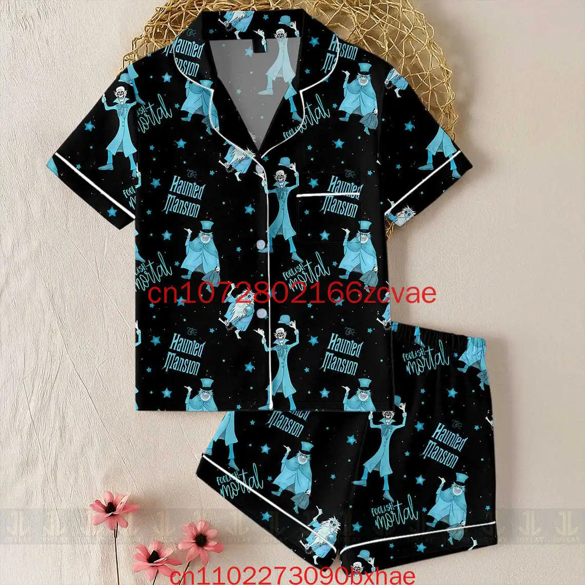 

Новый женский пижамный комплект Disney Haunted Mansion, повседневный домашний мужской пижамный комплект с 3D принтом, рубашка с короткими рукавами на Хэллоуин