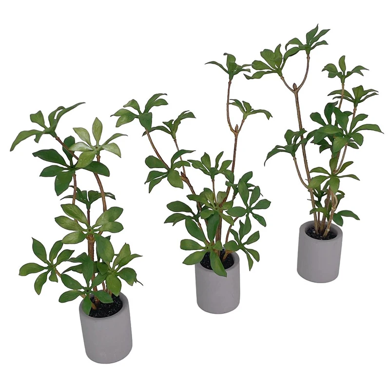 1:6 Dollhouse Miniature Potted Plant Green Leafed Plant Pot Bonsai Home Garden Decor Toy Doll House Accessories