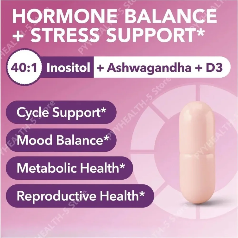 40:1 Myo-Inositol and D-Chiro Inositol Capsules, Vitamin D3 Ashwagandha, 120 Count Daily Wellness Supplement