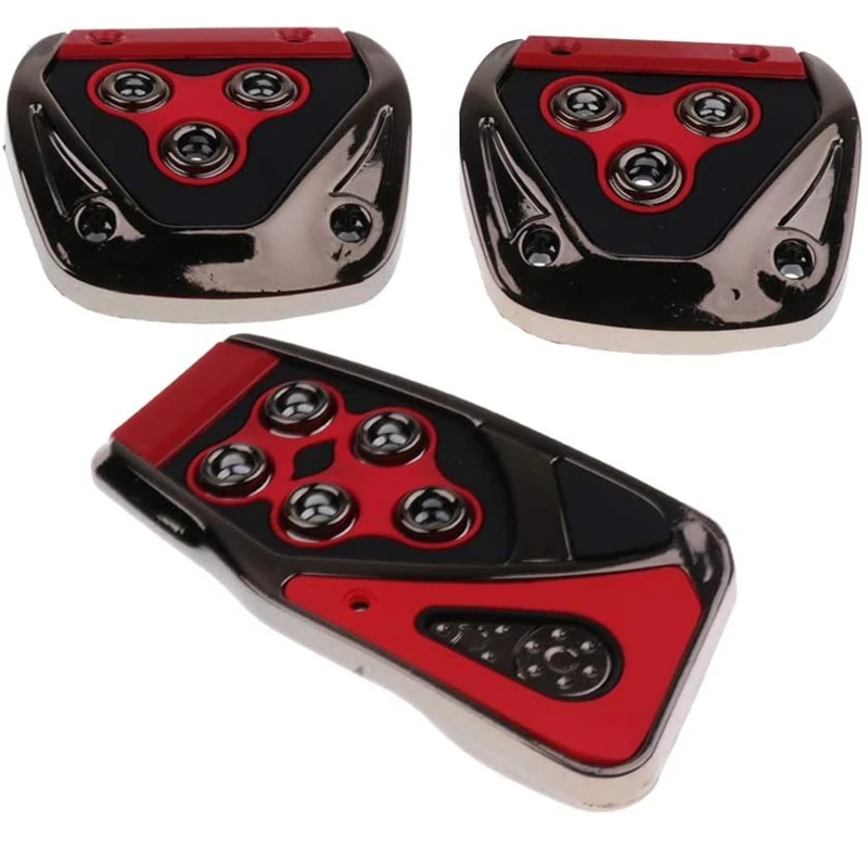 3Pcs Universal Automatic Non-Slip Gas Brake Foot Pedal Pad Cover  Red Aluminum Alloy Auto Pedal Pads Car Accessories