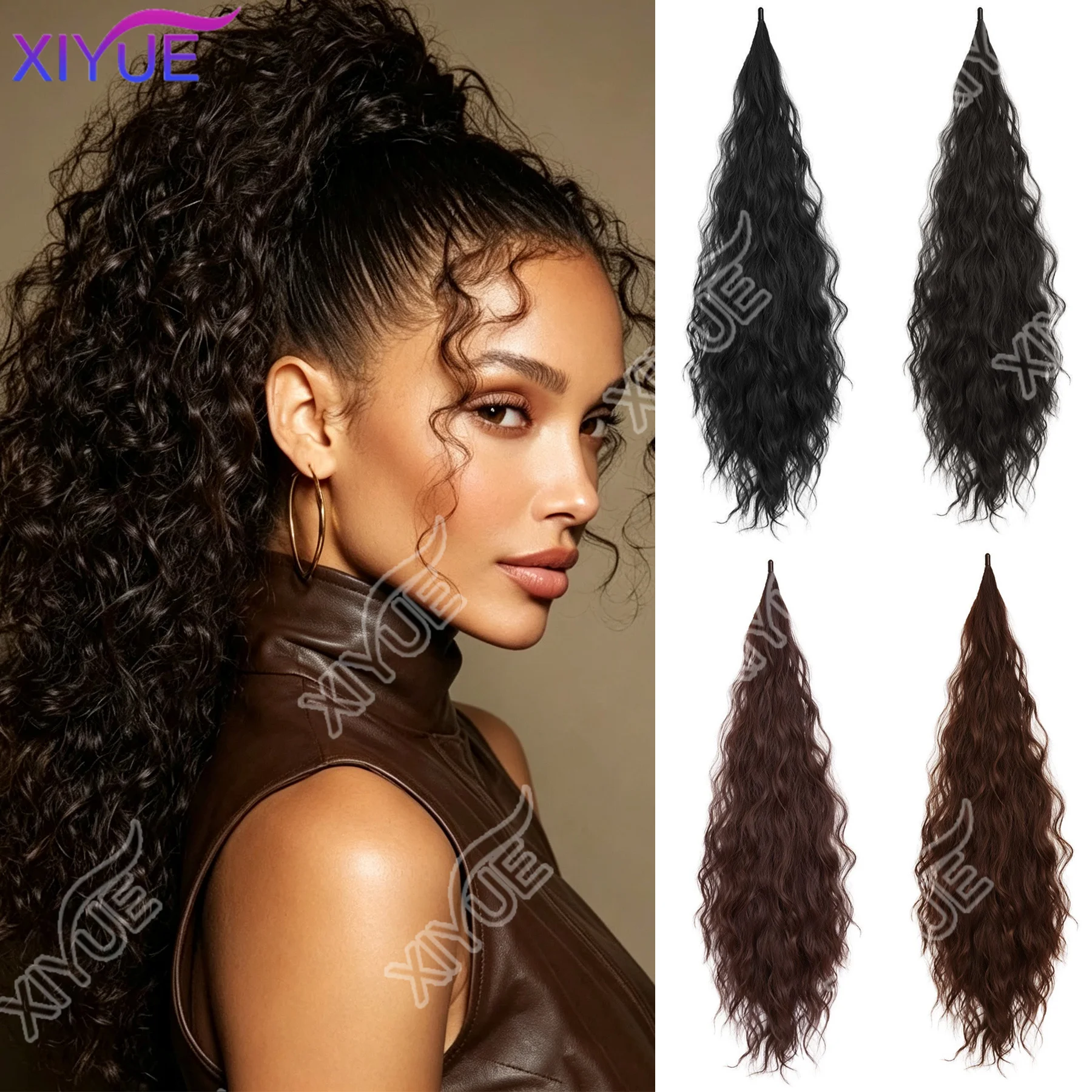 XIYUE Flexible Wrap Around Ponytail Hair Extensions 28 Inch Long Curly Pony Tails Hair Extensions Wavy Hairpieces For Women