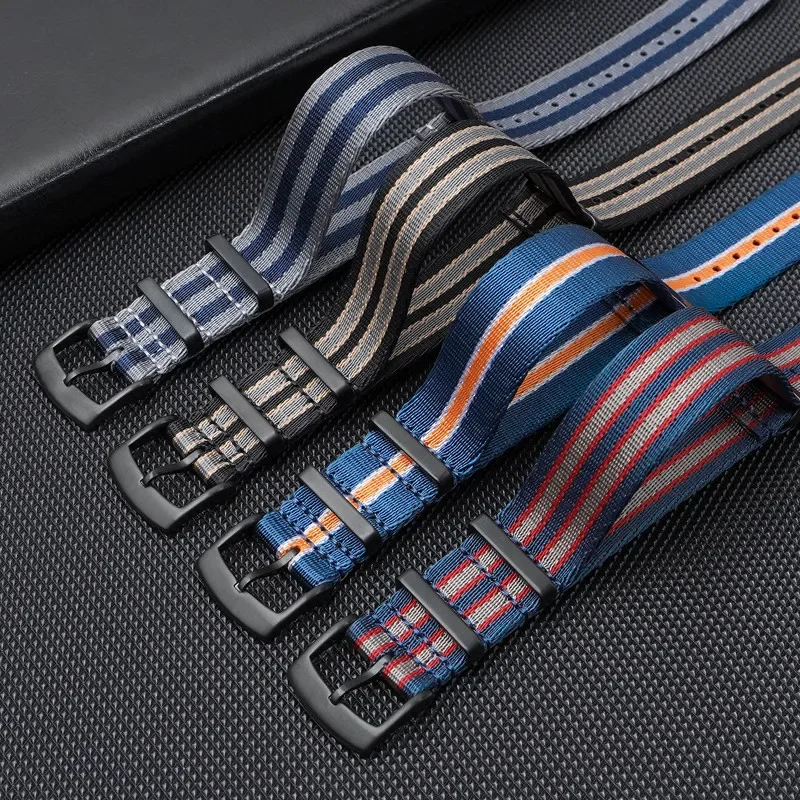 18/20/22/24mm Nylon Canvas Strap for Omega Seamaster 300 Speedmaster 007 Men Weave Stripe Military Watch Band for Rolex Tudor