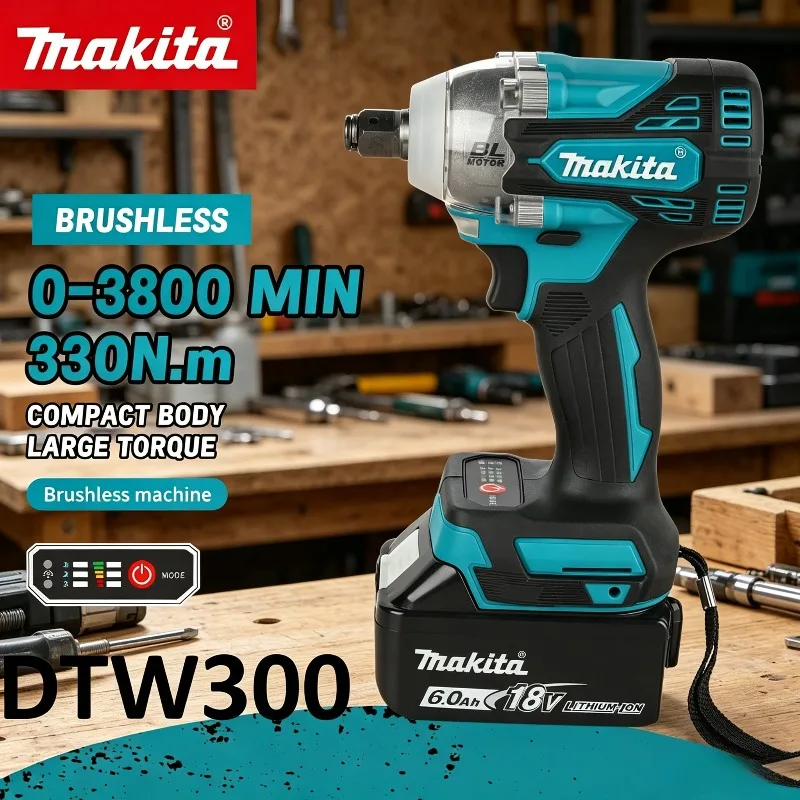 

Бесщеточный аккумуляторный ударный гайковерт Makita DTW300 330 Нм, 18 В, для авторемонта, с высоким крутящим моментом, для снятия шин, литиевый