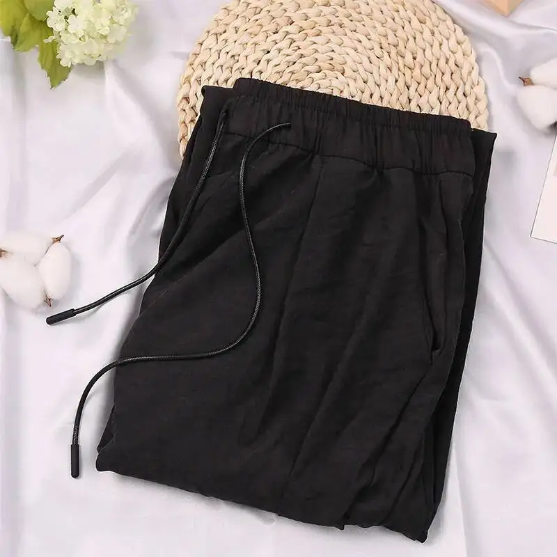 2025 Summer Pants For Women High Waist Elastic Casual Streetwear Solid Trousers  Female Clothes Loose Straight Pants