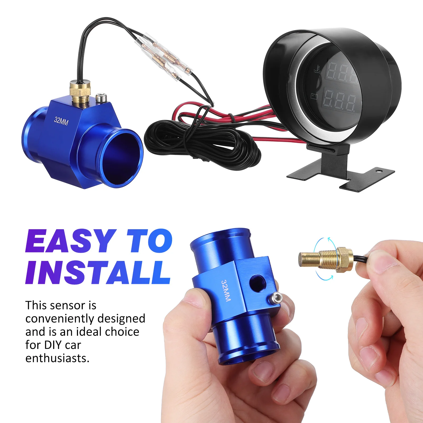 Medidor de voltaje de temperatura del agua para coche, pantalla Led Digital, tamaño compacto para motor de vehículo, fácil instalación, 1 Uds.