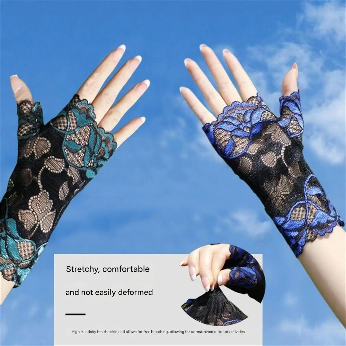 قفازات صيفية رفيعة للحماية من أشعة الشمس للنساء من الدانتيل بنصف إصبع لتزيين المعصم وأداء الرقص البحاري والقيادة العصرية #3