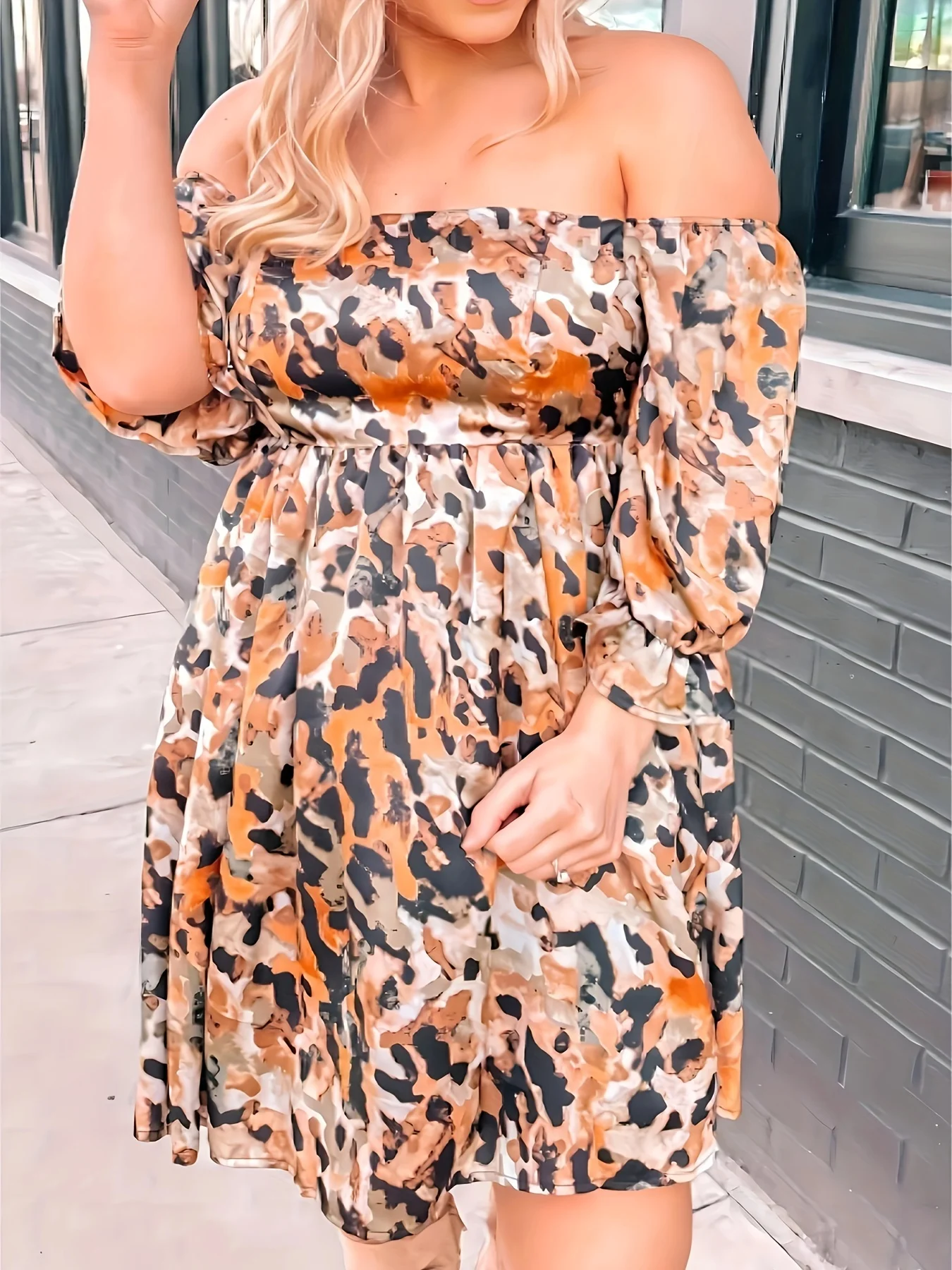 Plus size spring and summer clearance burst a line collar leopard print dress burst a big clearance a line collar half sleeve