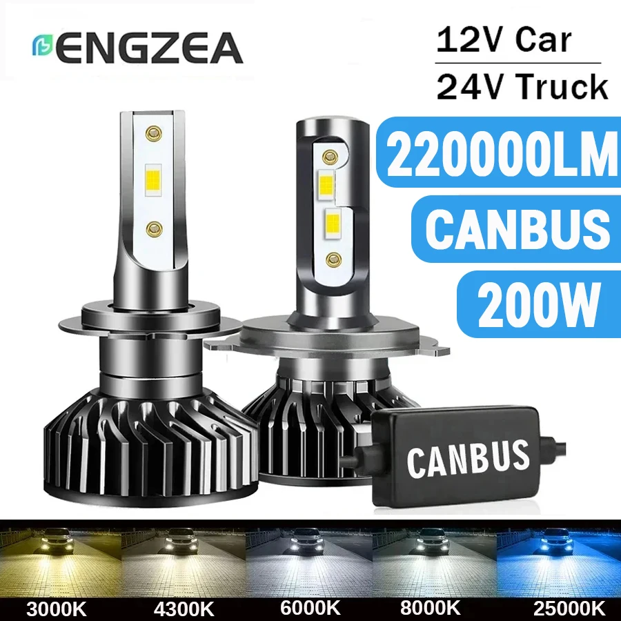 ENGZEA H7 H4 LED Canbus Scheinwerfer 12V 24V H1 H8 220000LM 200W H9 H11 9005 9006 Hb3 Hb4 LED-Glühbirne für Auto 4300K 6000K 8000K