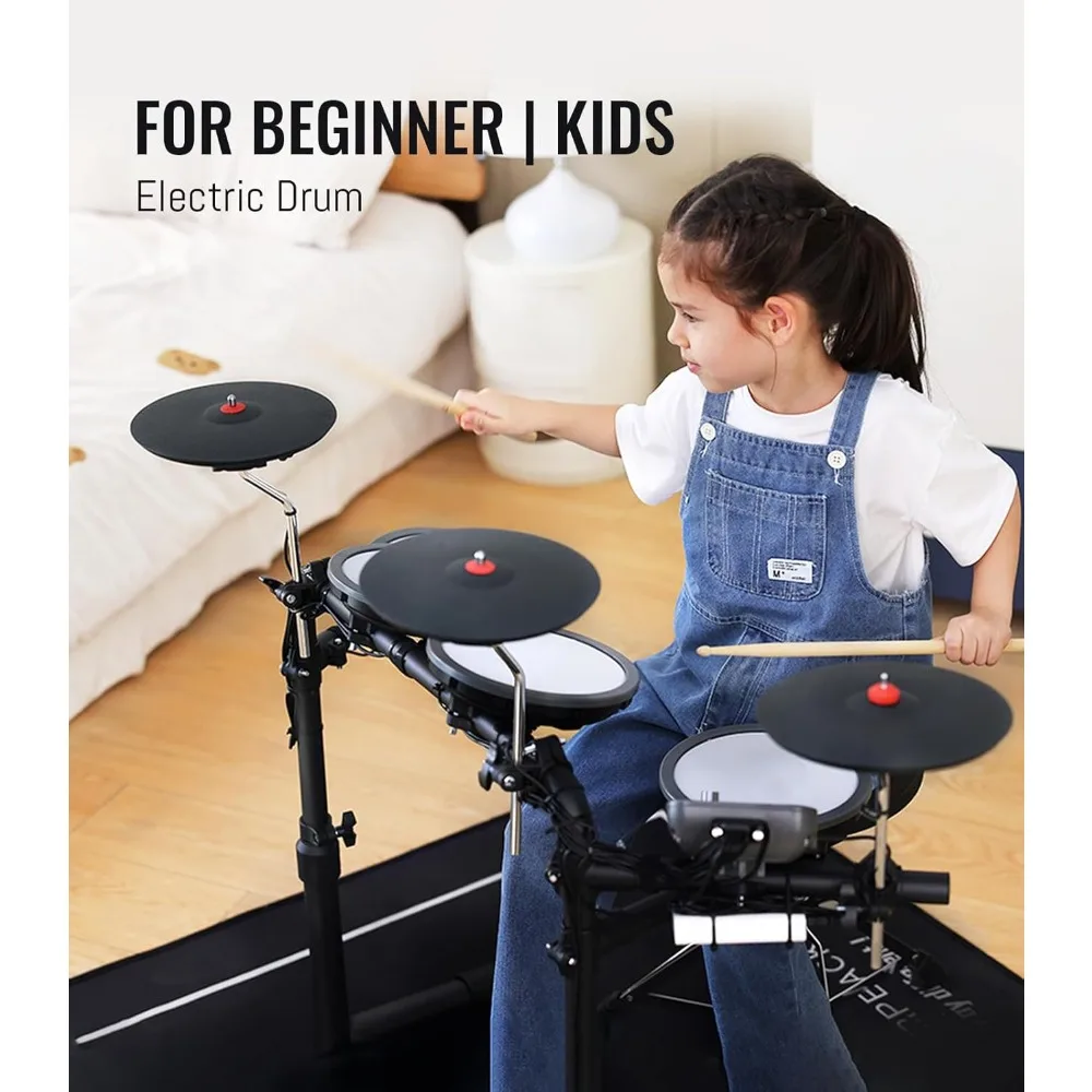 Electric Drum Set with 7 Inch Quiet Mesh Pads 8 Inch Rubber Cymbals 12 Kits 68 Sounds USB MIDI Headphone Throne Sticks Pedals
