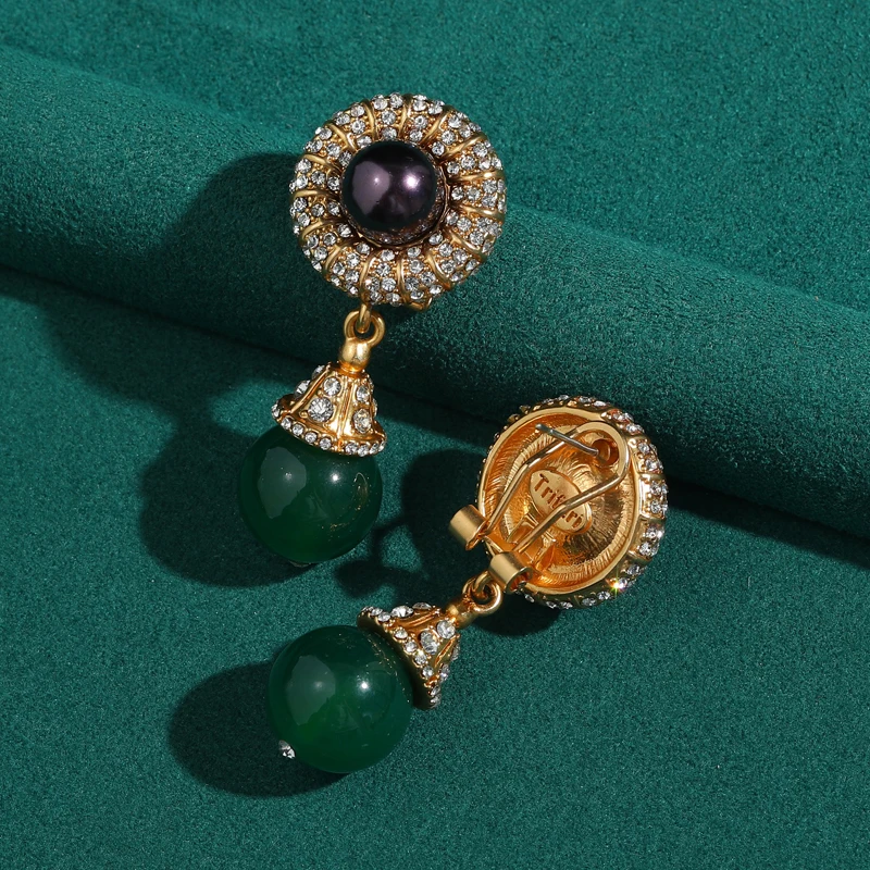 

Brown Large Pearl Drop Earrings Pendant Green Agate Vintage Designer Elegant Style For Ladies New Arrival In 2026 Christmas Gift