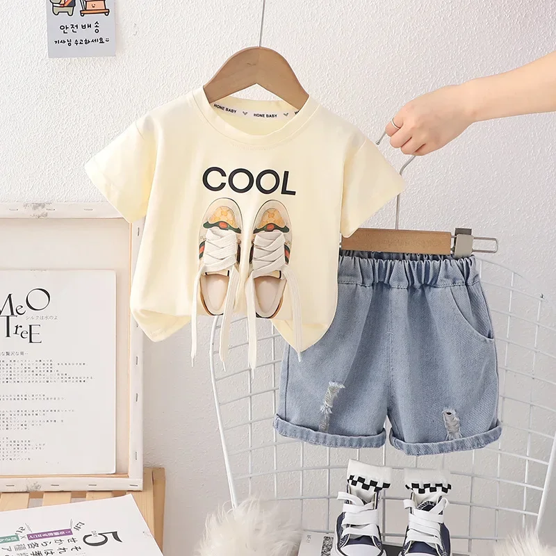 Kids Baby Boy 2 Piece Set 2024 Summer Fashion Casual O-neck Printed Short Sleeve T-shirts and Shorts Infant Boys Clothes Outfits