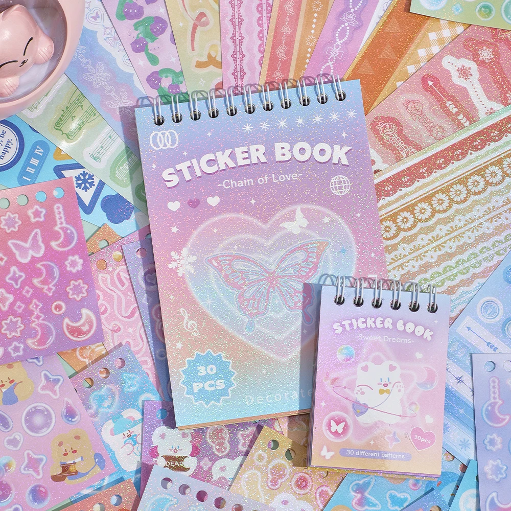 

30 Sheets Cute Colorful Fantasy Paper Scrapbooking Stickers Book 30 Different Patterns DIY Decorative Aesthetic Journal Stickers