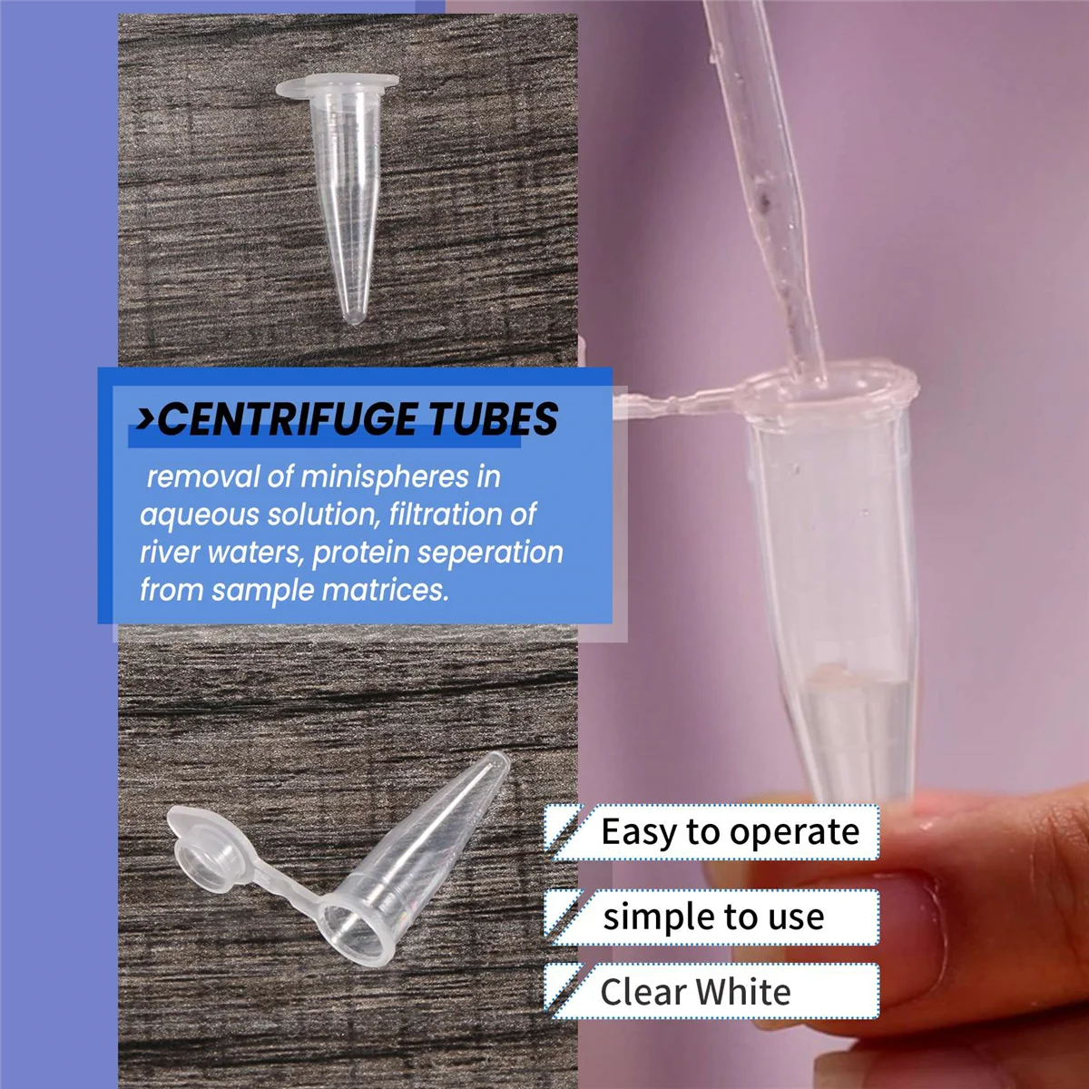 

A06RP 1000 Pcs 0.2ml Round Bottom Centrifuge Tubes w Attached Caps Clear White