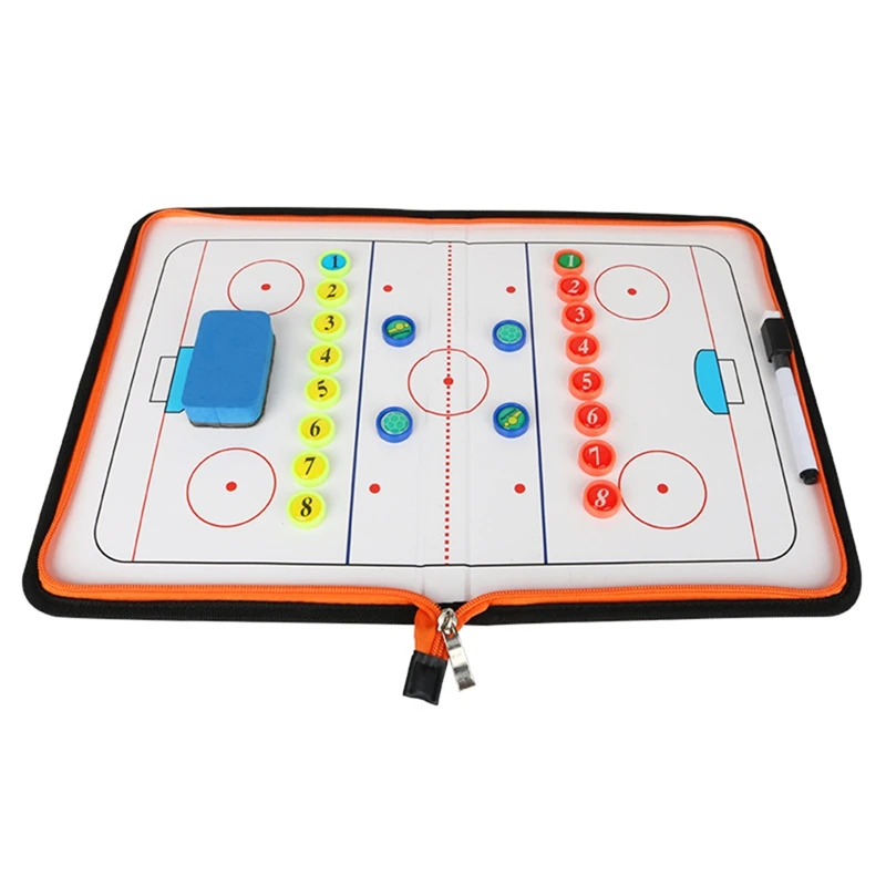 

Portable Ice Hockey Tactic-Board Zipper Foldable Ice Hockey Puck Strategy Board Coach-Accessory Magnetic Clipboard