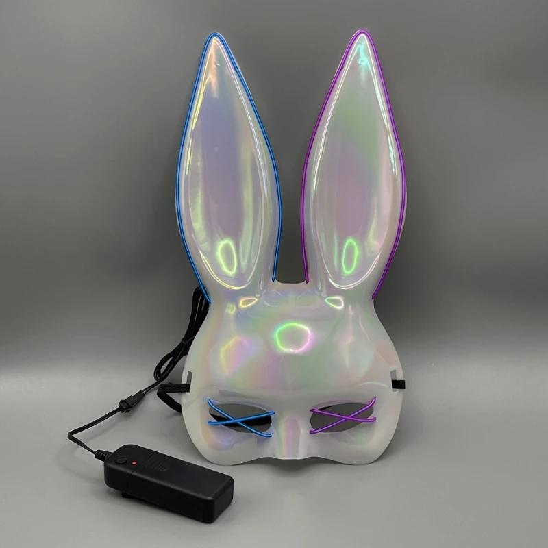 Masque lapin lumineux à LED 95AB pour femmes, accessoires Costume, masque lumineux d'halloween pour carnaval, fête à thème